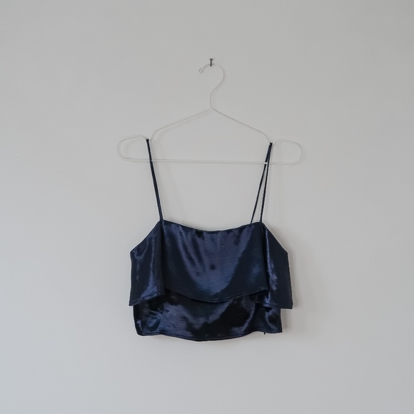 Dark Blue Satin Crop Top from Urban Outfitters - Picture 1 of 2